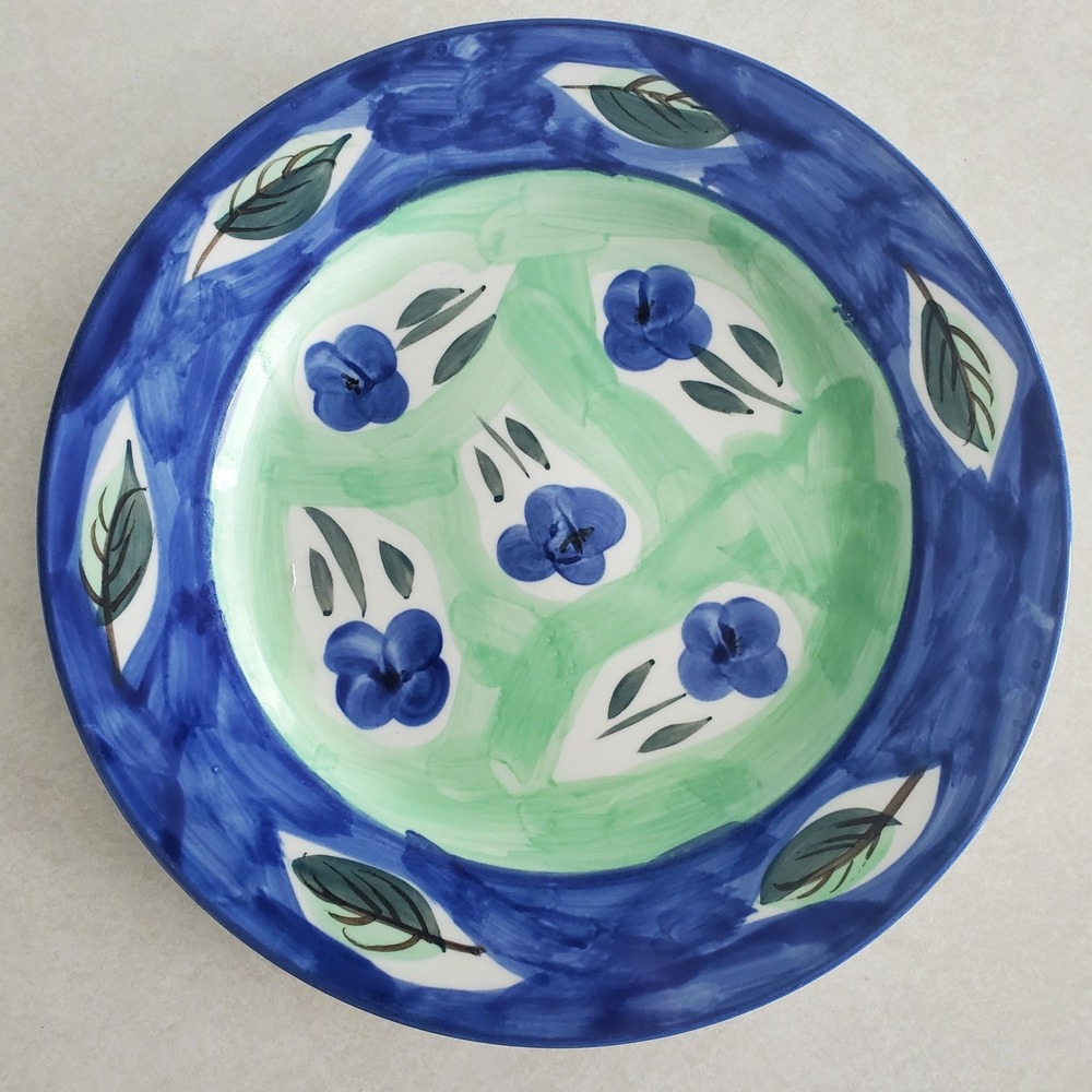 Via Flores Tabletops Unlimited Dinner Plate Blue Green Floral Hand Painted 10.5"